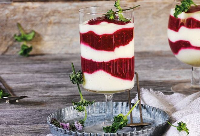 Bayrische Creme mit Himbeersoße