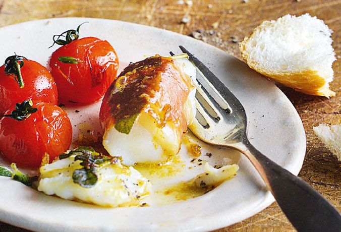 Kabeljau-Saltimbocca mit Tomaten