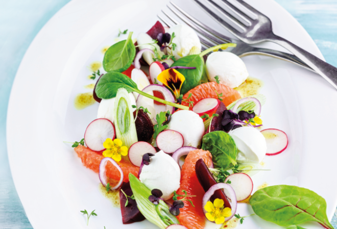 Fruchtiger Rote-Bete-Grapefruit-Salat mit Büffelmozzarella