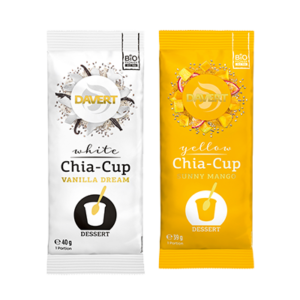 Chia-Cup von Davert mit Vanille-Kokos oder Mango Geschmack