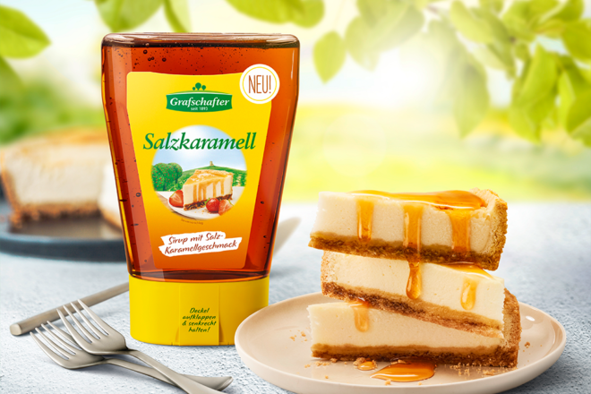 American Cheesecake mit Grafschfter Salzkaramell Sirup